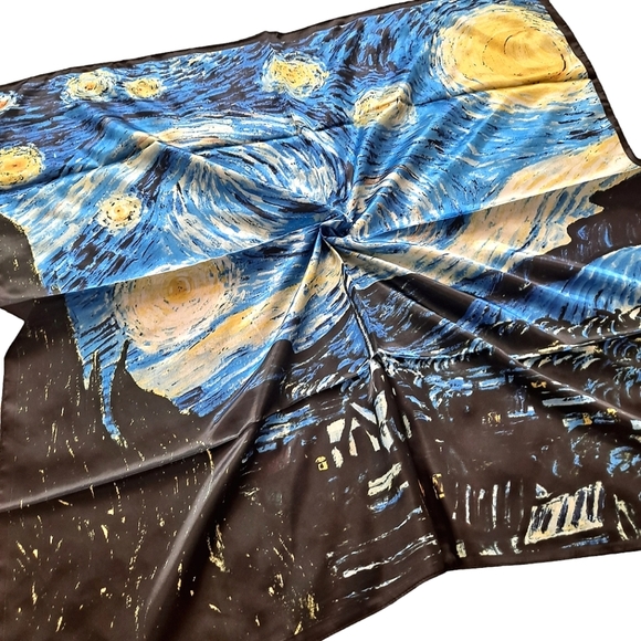 💖 2/$30 Square Satin abstract art oil painting blue Hair neck or purse Scarf - Picture 6 of 14